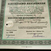 Райх облигация | 1000 марки | Rheinischen Hypothekerenbank, снимка 4 - Други ценни предмети - 43803076