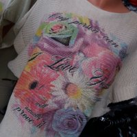Пуловер без ръкав в екрю с щампа цветя , снимка 2 - Блузи с дълъг ръкав и пуловери - 27431728