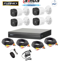 DAHUA FULL-HD Комплект видеонаблюдение с 4 камери, пентабриден DVR, кабели, захранване, снимка 1 - HD камери - 44920424