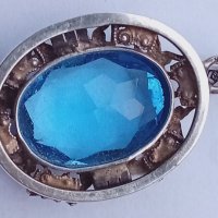 Стара сребърна брошка със син топаз, снимка 5 - Антикварни и старинни предмети - 43735463