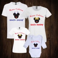 Коледни семейни тениски с щампи Мики Маус - бебешко боди + дамска тениска + мъжка тениска, снимка 1 - Тениски - 26965155