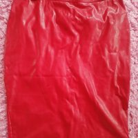 Червена кожена пола със златен цип, снимка 2 - Поли - 38126131