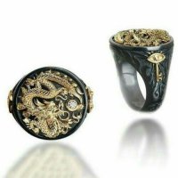 Мъжки черен пръстен с дракон и топаз, снимка 1 - Пръстени - 36674283