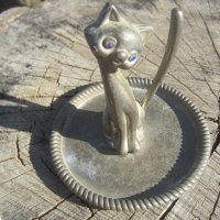 Коте котенце със сини очи поставка за пръстен антика, снимка 1 - Антикварни и старинни предмети - 33413469