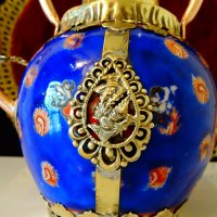 Тибетски чайник порцелан,мед и месинг. , снимка 2 - Антикварни и старинни предмети - 37512646