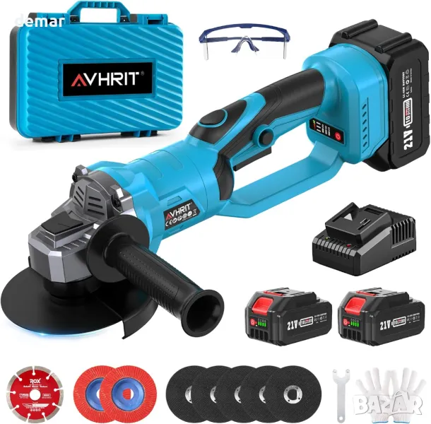 Акумулаторен ъглошлайф Avhrit, 115 мм с дръжка 180°, 2 батерии 4,0 Ah, снимка 1