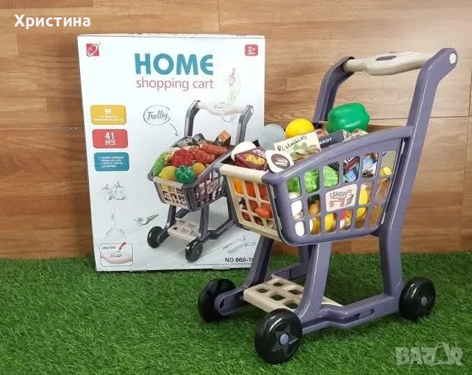 Пазарска количка за деца с аксесоари плодове и зеленчуци, снимка 1