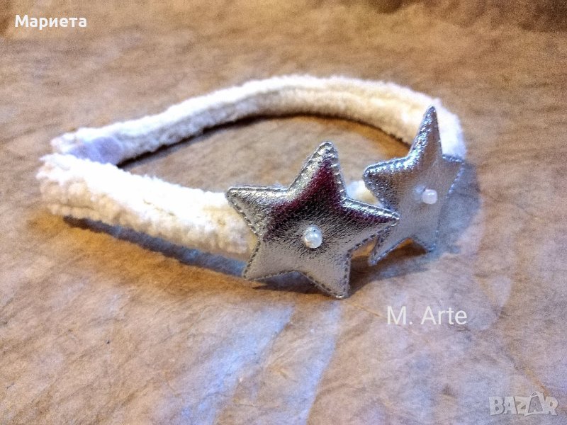 Бяла диадема със сребърни звездички Коледна Диадема Ръчна Изработка Аксесоари за коса , снимка 1