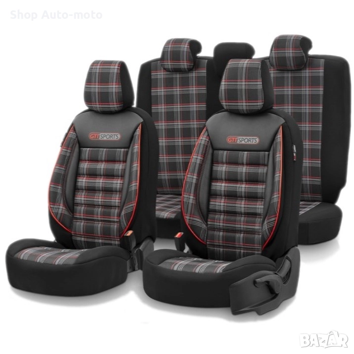 К-т Луксозна Тапицерия Automat-OTOM, Текстил с еко кожа, GTI SPORTS Design, Черна с червен шев, снимка 1