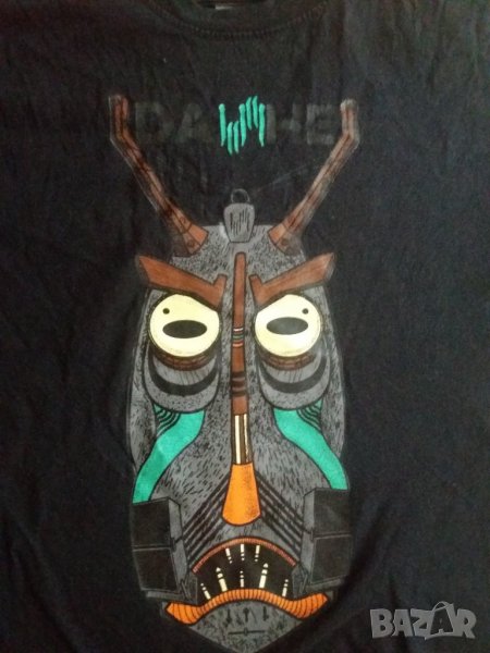 Тениска черна с цветна апликация "маска", снимка 1