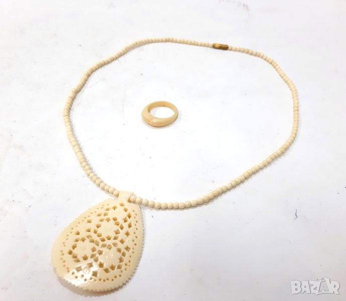 Комплект колие / огърлица и пръстен от слонова кост(6.3), снимка 1