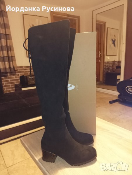 Намалям!Велурени чизми с ефектен ток,38 номер , снимка 1