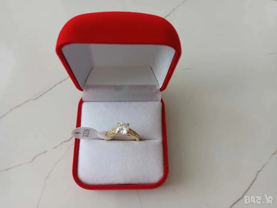 Златен пръстен, годежен пръстен, кутийка за пръстен, кутия, снимка 1