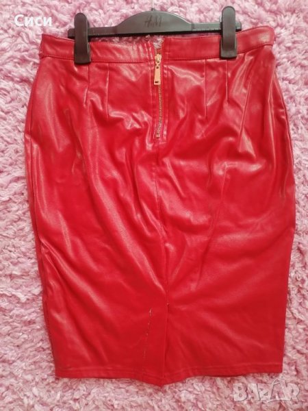 Червена кожена пола със златен цип, снимка 1