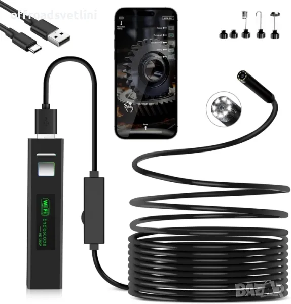 Безжична камера за ендоскоп – iOS/Android съвместимост, 720p, 5м кабел, снимка 1