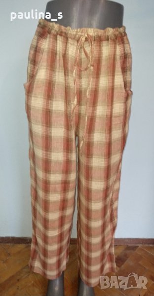 Ленени панталони в каре - тип пижама , снимка 1