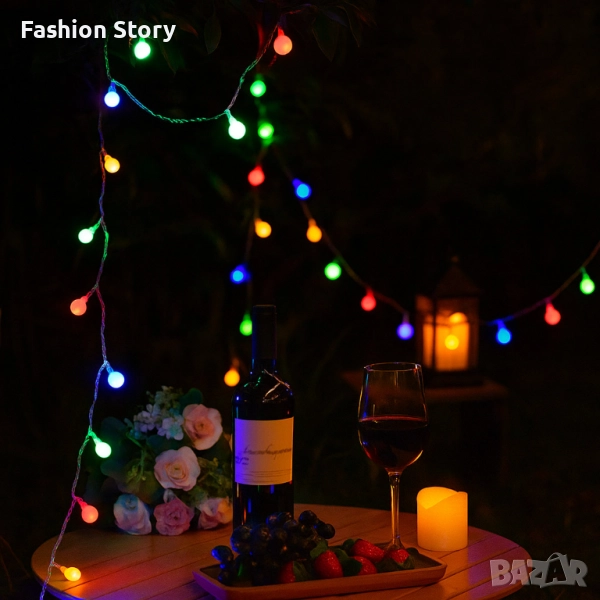 Соларно коледно LED осветление, 60 броя, 6 метра, снимка 1
