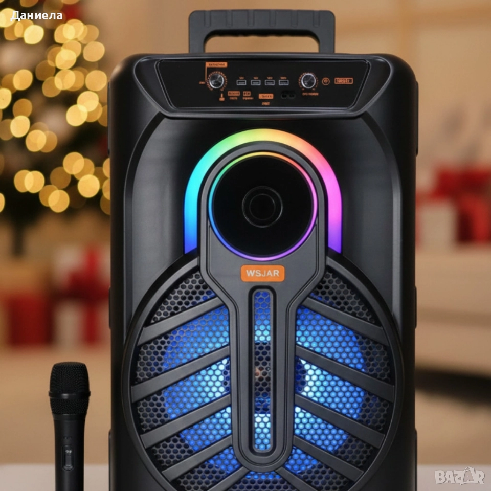 WSJAR E-8809 – Портативна караоке тонколона с микрофон и LED ефекти, снимка 1