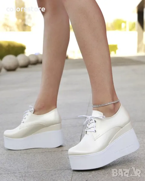 Обувки на платформа - бяла перла - 120K, снимка 1