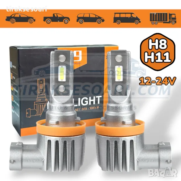 НОВ Модел 2025 V9 PREMIUM LED Крушки H11 H8 300% повече светлина 12V 24V, снимка 1