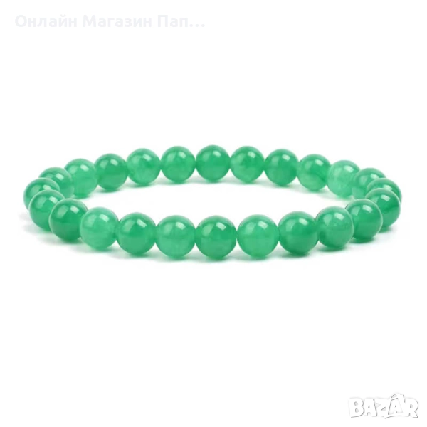 Гривна от зелен авантюрин (нефрит) – естествени камъни 8мм, 19см, снимка 1