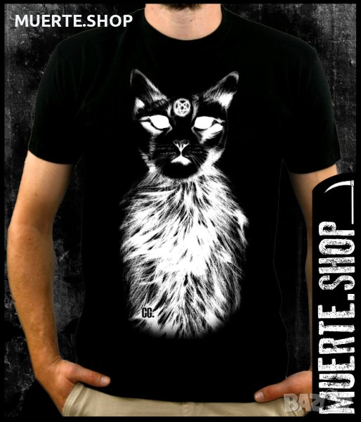 Черна тениска с щампа SATANIC CAT, снимка 1