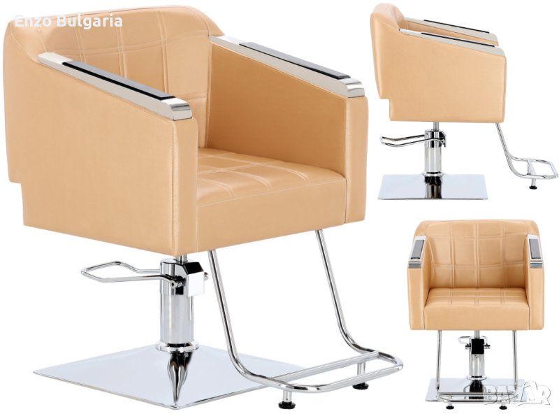 Хидравличен въртящ се фризьорски стол Pikos за фризьорски салон с поставка за крака LF-6124-GOLD-FOT, снимка 1