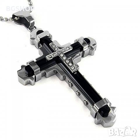 Jesus Crystal Cross / Кръстче с камъни - Black / Silver, снимка 2 - Колиета, медальони, синджири - 32702393