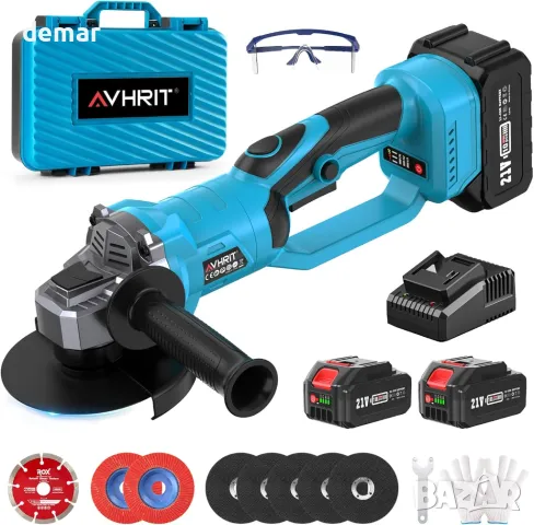 Акумулаторен ъглошлайф Avhrit, 115 мм с дръжка 180°, 2 батерии 4,0 Ah