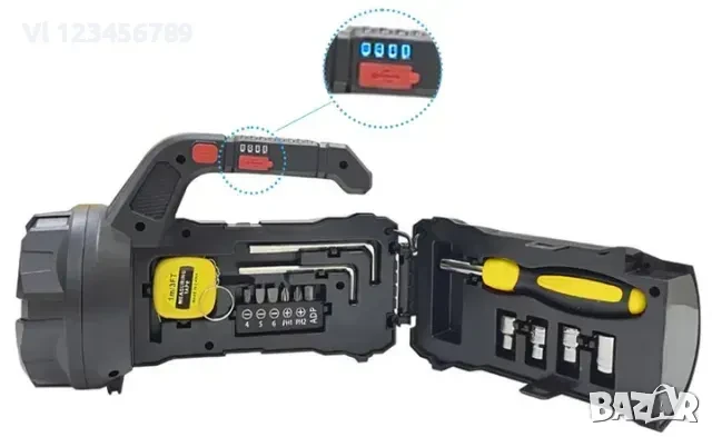 Мощен акумулаторен прожектор фенер/аварийна светлина/ инструменти HM-7729G, снимка 2 - Къмпинг осветление - 50552171