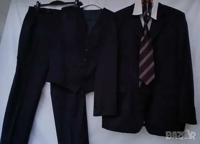 Мъжки луксозен черен костюм състоящ се от три части, сако, жилетка и панталон., снимка 7 - Костюми - 50087415