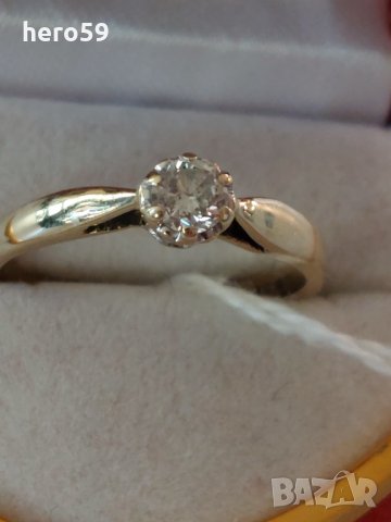 Дамски златен 375 проба пръстен с брилянт 0.25 карата-диамант, снимка 2 - Пръстени - 35474595