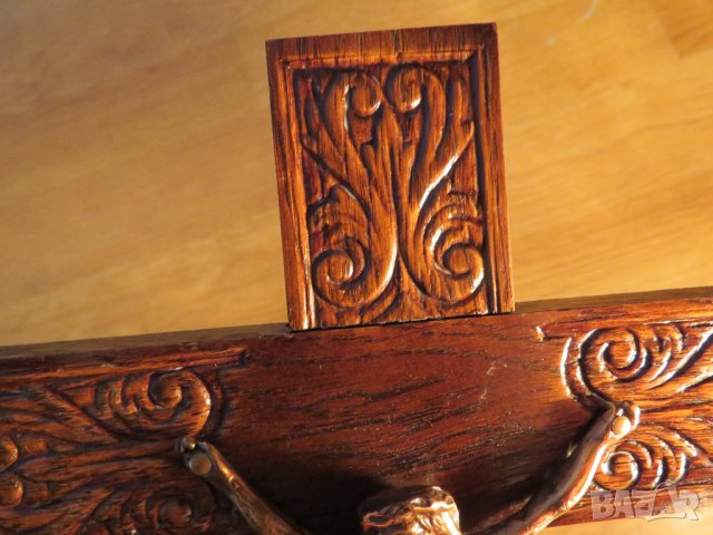 Стар кръст разпятие Христово, Исус Христос 25 х 17 см с красиви мотиви, снимка 2 - Антикварни и старинни предмети - 34625383