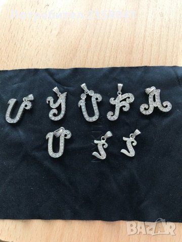 Сребърни букви медальони за колиета синджири с циркони, снимка 1