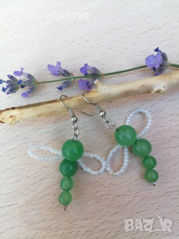 Ръчно изработени обеци от авантюрин "Водно конче" , снимка 5 - Обеци - 43244013