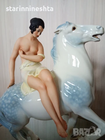19 век Стар порцелан фигура статуетка скулптура Volkstedt Porcelain Amazon старинен порцелан , снимка 4 - Антикварни и старинни предмети - 50619537