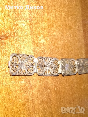 Сребърна гривна филигран -винтидж-23.51гр-195см и ширина 21мм, снимка 9 - Гривни - 51513827