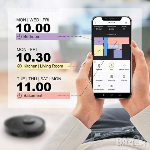 Прахосмукачка-робот ZACO A10 с функция за моп, 360° лазерна навигация, Alexa и Google, снимка 3 - Прахосмукачки - 38703252