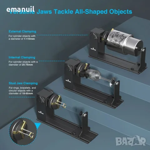 РОЛЕР И С ЧЕЛЮСТИ Rotary Roller ATOMSTACK CNC лазер лазерно гравиране рязане, снимка 8 - Други машини и части - 36524578