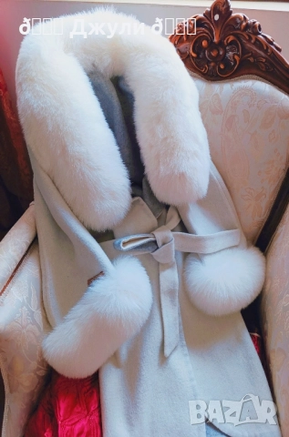 Пухкаво палто от алпака и естествен косъм, снимка 3 - Палта, манта - 52513469