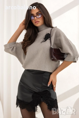 Дамски пуловер с поло яка, 3/4 ръкави и брошка, 2цвята , снимка 9 - Блузи с дълъг ръкав и пуловери - 52180020