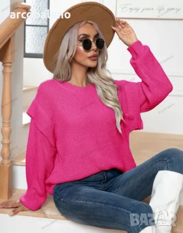 Дамски свободен плетен пуловер с отворени рамене и дълги ръкави, 3цвята, снимка 12 - Блузи с дълъг ръкав и пуловери - 42678499