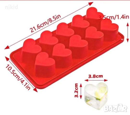 10 сърца сърце силиконов молд форма фондан шоколад гипс лед бонбон бонбони, снимка 3 - Форми - 48437254