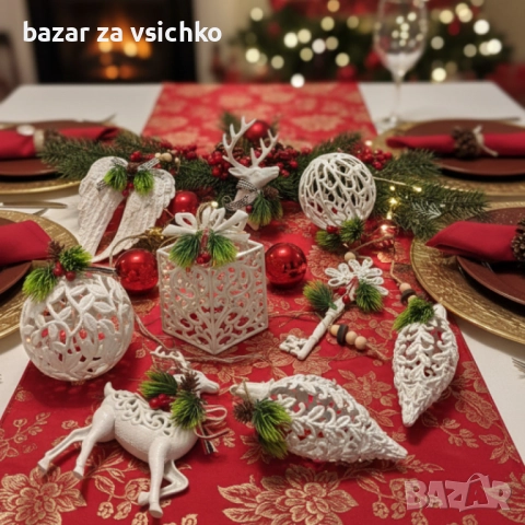 Коледни играчки за елха „Winter White Elegance“ – луксозни висящи декорации с натурален завършек и с, снимка 7 - Други - 52407509