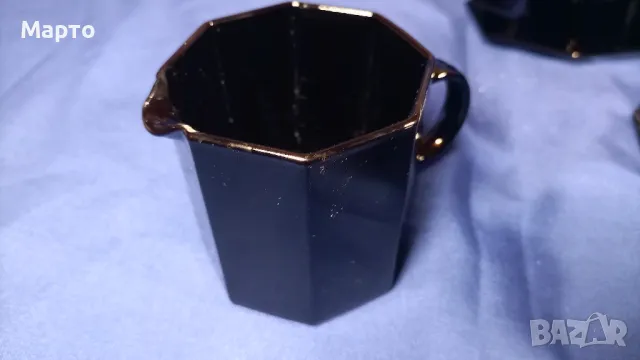 Френски черен аркопал за чай и кафе с чинийки и каничка за мляко, снимка 9 - Чаши - 49677798