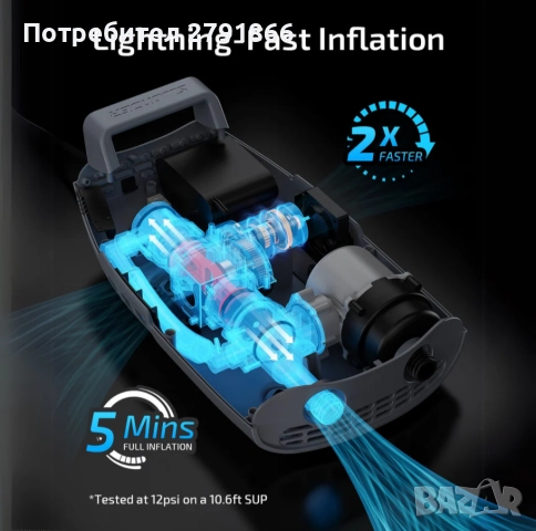 Помпа за падълборд Swonder Seawolf 20 PSI,батерия 6000mAh и адаптер за кола до 17V DC нова, снимка 4 - Водни спортове - 52413479