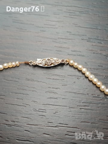 Стара перлена огърлица от естествени перли със златна закопчалка  и диаманти, снимка 4 - Антикварни и старинни предмети - 52506973