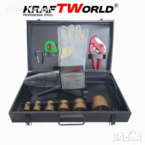 Поялник за полипропиленови тръби Ф20–63 мм KraftWorld 2500W Лепачка за ППР + ножица и ръкавици, снимка 10 - Поялници и запояване - 51066103