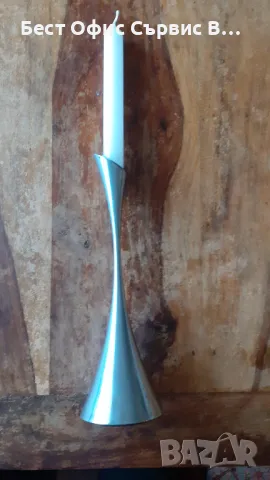 метален свещник дизайнерски, внесен от Дания, стабилен масивен хром метал, снимка 3 - Декорация за дома - 48355898