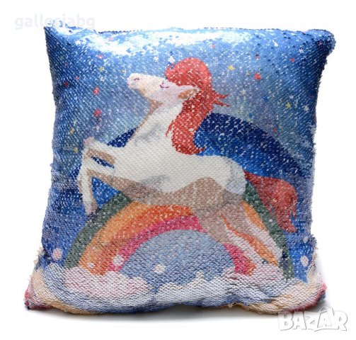 Детска възглавница от пайети с Еднорози, снимка 3 - Декорация за дома - 38968282